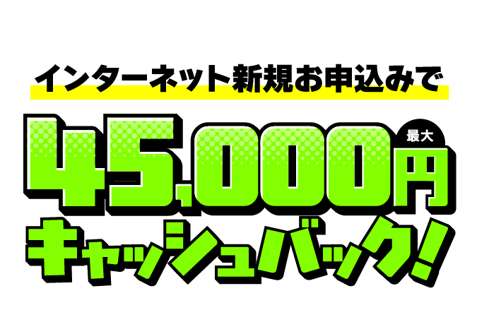 インターネット新規お申込みで最大45,000円キャッシュバック！